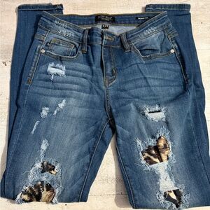 Judy Blue Women's Ripped Blue Skinny Jeans cheetah size 5